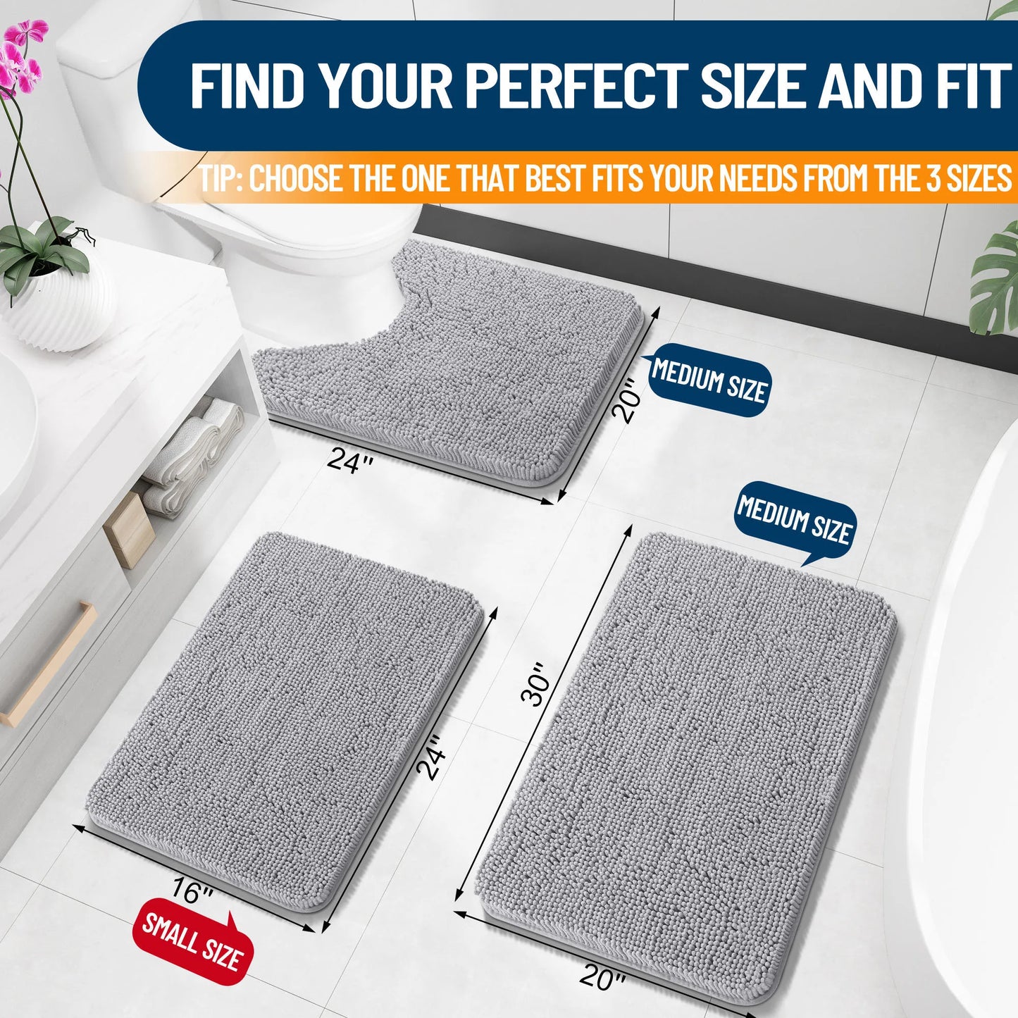 Luxury bathroom rugs are extremely soft (thick, absorbent, non-slip, and washable)