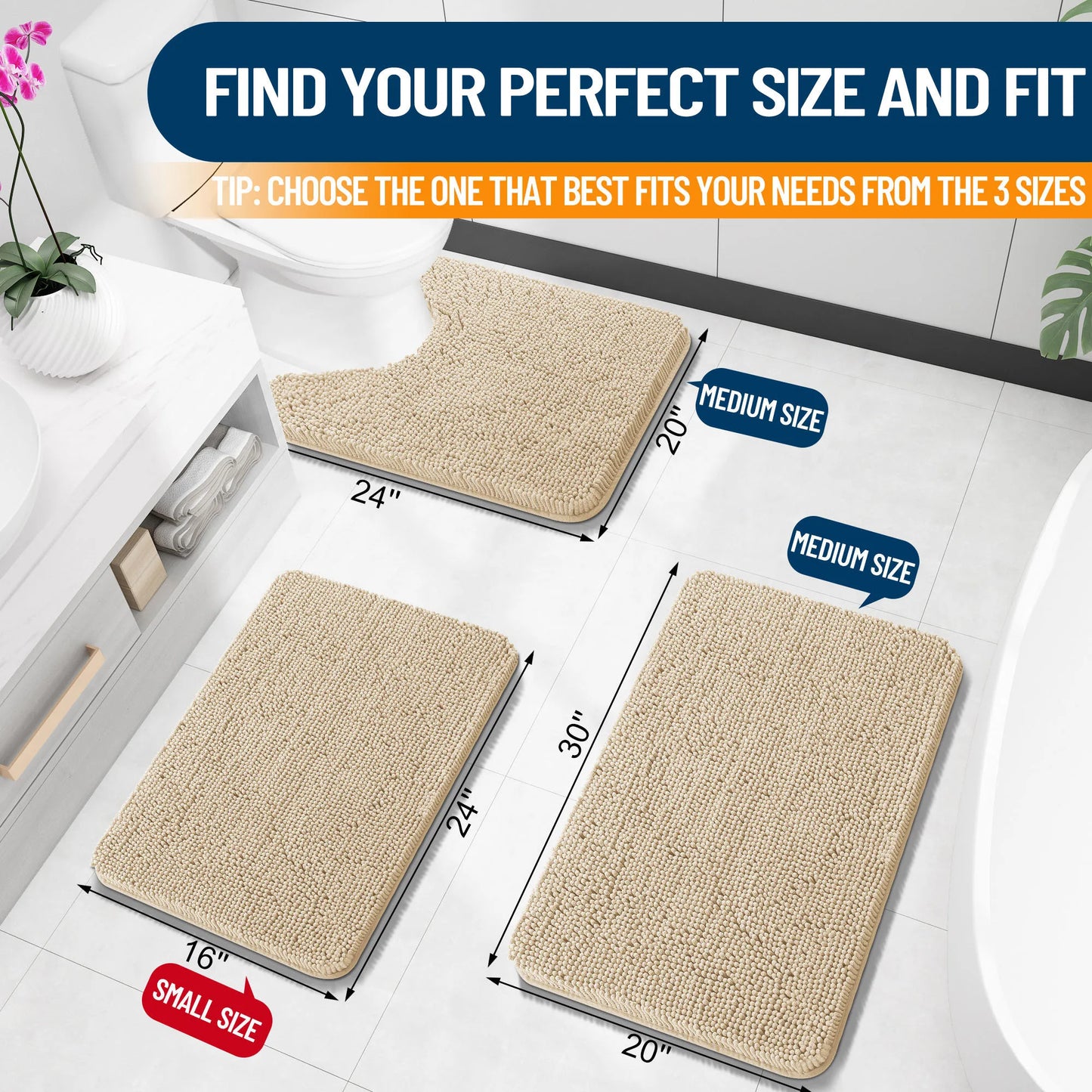 Luxury bathroom rugs are extremely soft (thick, absorbent, non-slip, and washable)