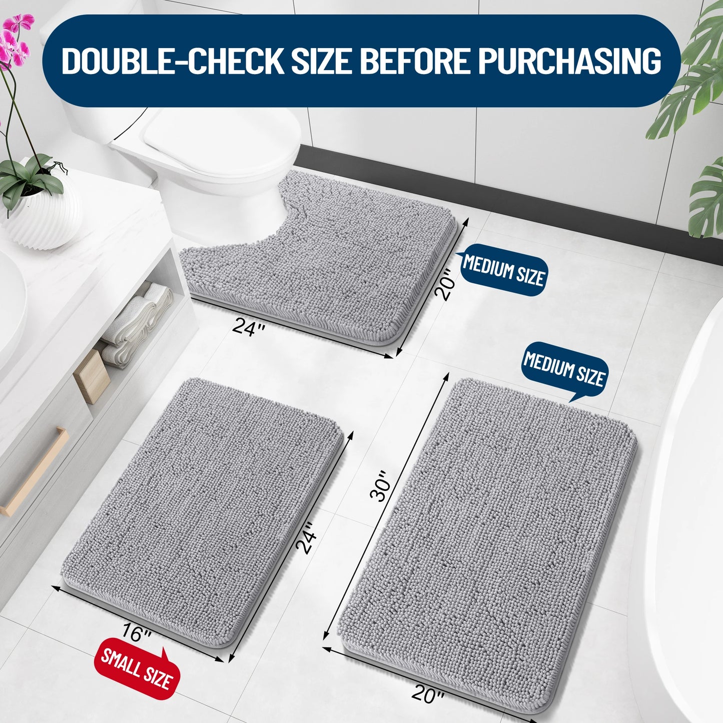 Luxury bathroom rugs are extremely soft (thick, absorbent, non-slip, and washable)