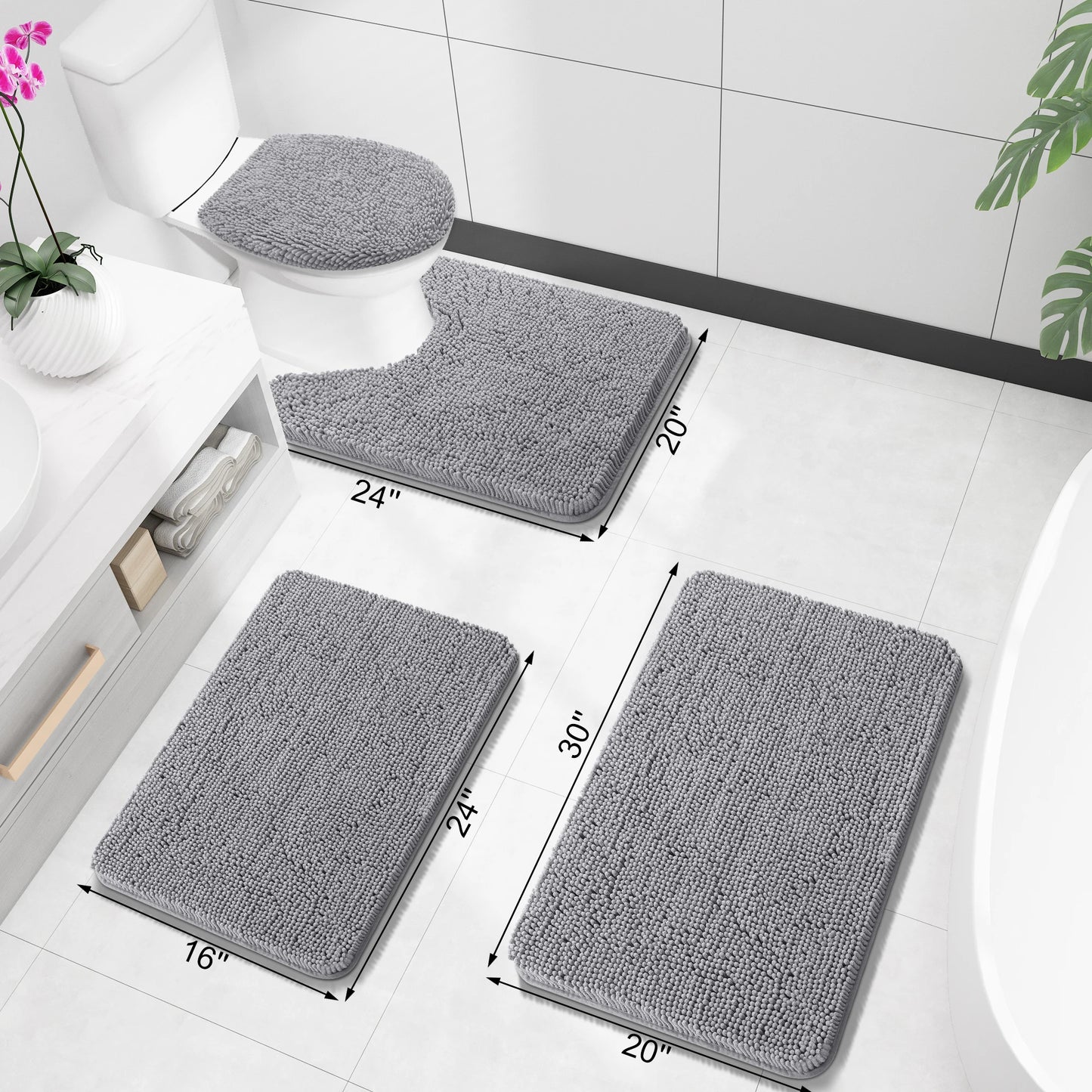 Luxury bathroom rugs are extremely soft (thick, absorbent, non-slip, and washable)